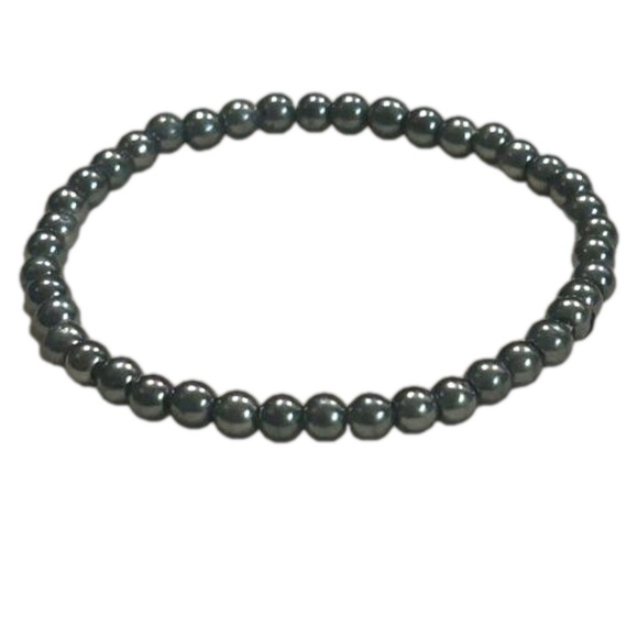 7” steel gray blue 40 solid metal beads stackable stretch bracelet - Picture 4 of 10